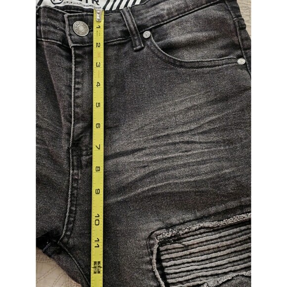 R GSTR Men's Slim Straight Stacked Ripped Patched Jeans Black Size 32 Inseam 28 - Picture 4 of 13